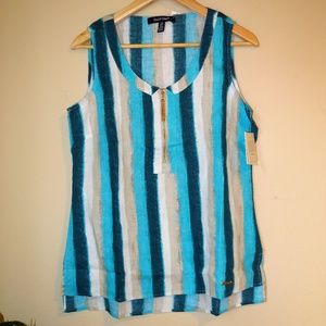 Ellen Tracy Stripe Zipper Front Sleeveless Top NWT